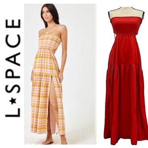 LSPACE TINA MAXI DRESS STRAPLESS BACK CUTOUT LEG SLIT POPPY RED SZ SMALL…